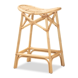 Baxton Studio Elgon Modern Bohemian Natural Brown Rattan Counter Stool